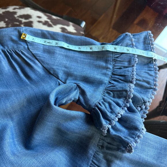 Chico's Chambray Tencel Tiered Maxi Sundress Ruffle Sleeves Sz 6 - Picture 8 of 10